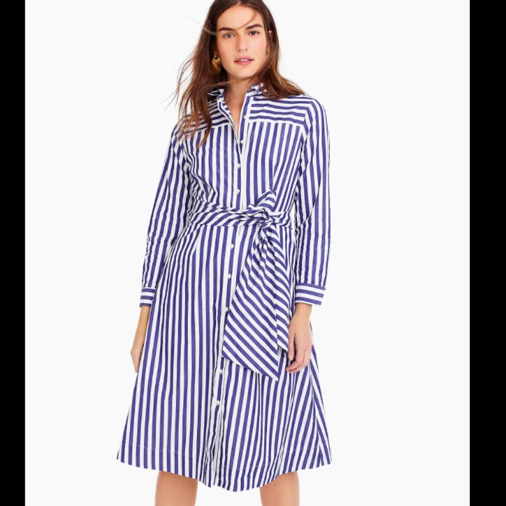 Jcrew | Striped Waist Tie Shirt Dress